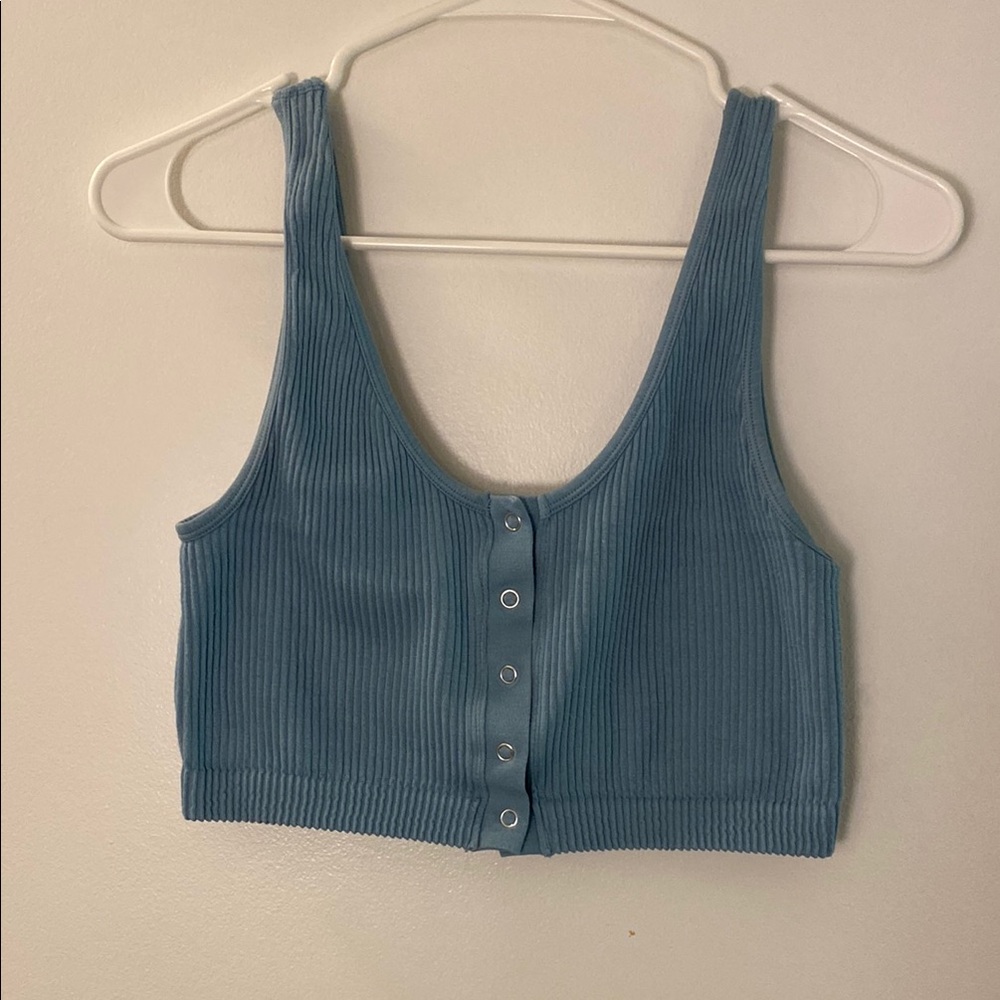 Aerie Blue Ribbed Button-Front Crop Top